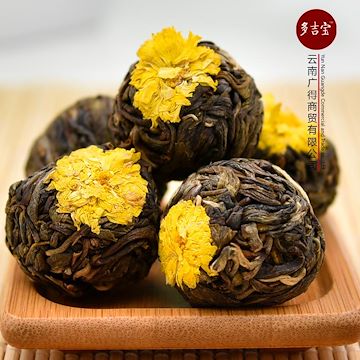 云南普洱茶 多吉宝黄菊龙珠茶 特级黄菊花普洱小沱茶生茶250g包邮